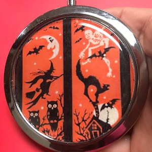 Vintage Halloween Scene Compact Mirror -Handmade-FREE SHIPPING