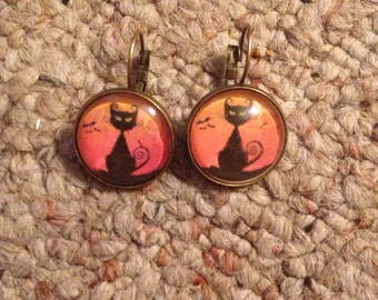 Halloween Kitty Image Earrings-FREE SHIPPING-