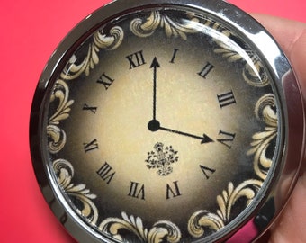 Vintage Clock face Image Compact Mirror -Handmade-FREE SHIPPING