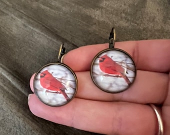 Original Photography Cardinal Visitor Remembrance Earrings-FREE SHIPPING-