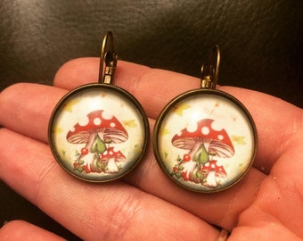 Mushroom Bronze or Copper Earrings-FREE SHIPPING-