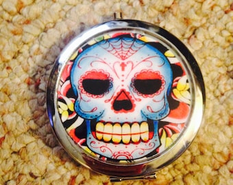 Day of the Dead Sugar Skull Compact Mirror -Handmade-FREE SHIPPING