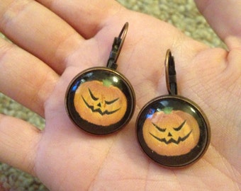 Jack O Lantern Bronze or Copper Earrings-FREE SHIPPING-