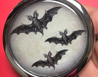 Bat Image Compact Mirror -Handmade-FREE SHIPPING