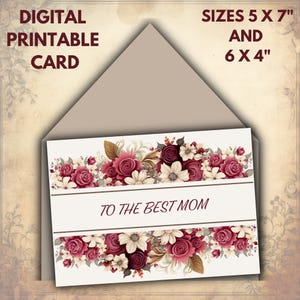Tarjeta floral para el día de la madre - Descarga digital instantánea - Tarjeta para el día de la madre imprimible - Elegante y única - Madre, abuela - Crema y granate