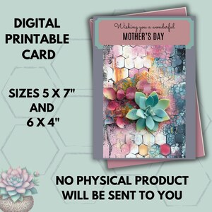 Cartão para o dia das mães para impressão Cartão digital para download para mãe e avó Download digital instantâneo Cartão para ela Em branco por dentro Para ela Cartão-presente