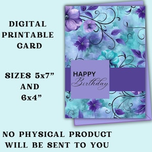 Cartão de feliz aniversário digital - cartão de aniversário para imprimir - cartão de aniversário floral para baixar - download instantâneo - imprimíveis - cartão para ela