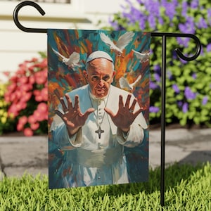 Bandiera commemorativa del giardino di Papa Francesco, Pregate per Papa Francesco, Decorazioni religiose per esterni, Striscioni per giardini cattolici, Regalo religioso cristiano, Segnali RIP