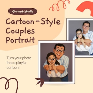 Retrato personalizado estilo cuento de hadas – Dibujo personalizado de pareja de dibujos animados – Ilustración de personaje caprichoso – Arte digital con aspecto animado