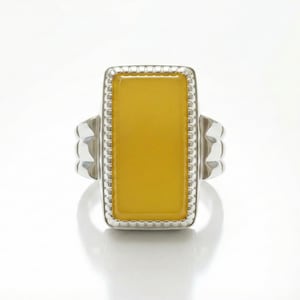 Yellow Aqeeq Ring Men, Yemeni Aqeeq Yellow Agate Ring, 925 Sterling Silver Rectangular Signet Ring, Islamic Aqeeq Ring, Natural Agate Ring