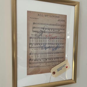 Framed Beatles 'All My Loving' Sheet Music 1963 with real ink replica autographs image 1