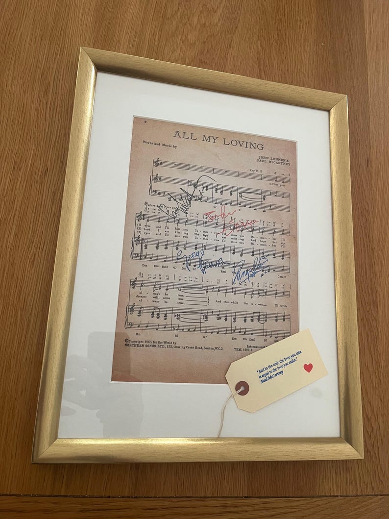 Framed Beatles 'All My Loving' Sheet Music 1963 with real ink replica autographs image 11