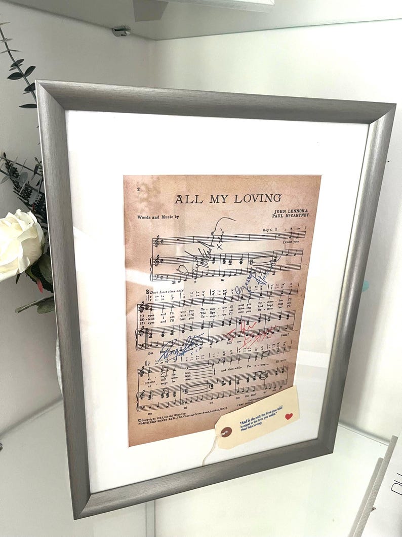Framed Beatles 'All My Loving' Sheet Music 1963 with real ink replica autographs image 9
