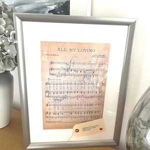 Framed Beatles 'All My Loving' Sheet Music 1963 with real ink replica autographs image 7
