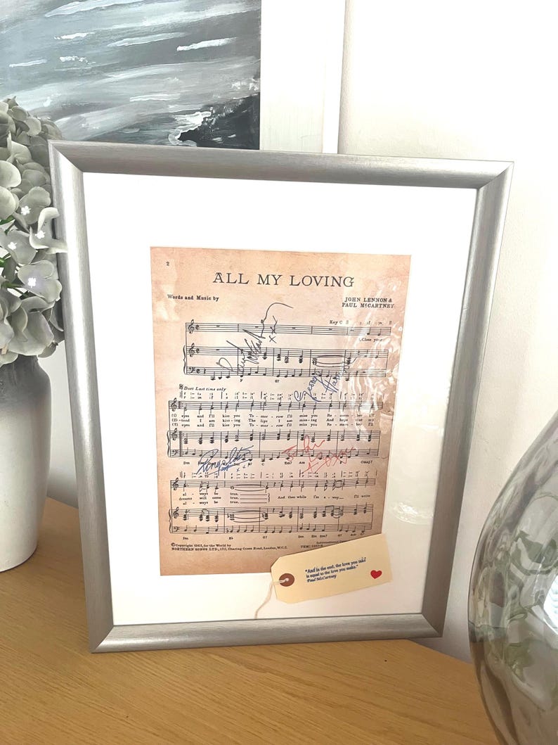 Framed Beatles 'All My Loving' Sheet Music 1963 with real ink replica autographs image 7