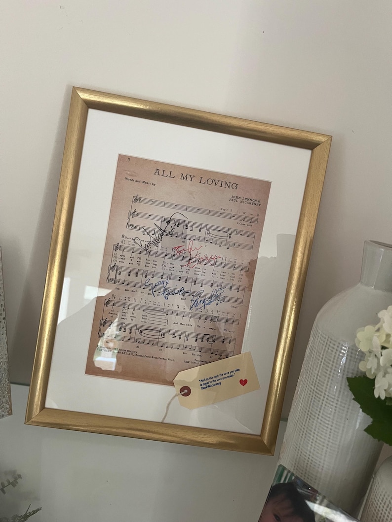 Framed Beatles 'All My Loving' Sheet Music 1963 with real ink replica autographs image 4