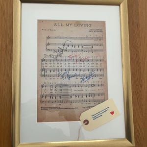 Framed Beatles 'All My Loving' Sheet Music 1963 with real ink replica autographs image 3