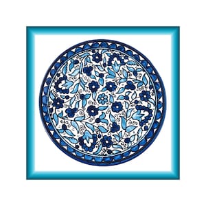 Armenian Ceramic Handmade Hand Painted Flowers Plate Wall Hang Oriental Decorated Pottery Free Shipping Gift from Israel Palestine Jerusalem