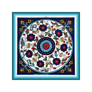 Armenische Keramikfliese, handgefertigt und handbemalt, dekorativ zur Wandmontage, orientalische Wohndekoration, farbenfrohe Keramik, versandkostenfrei, Geschenk aus Jerusalem