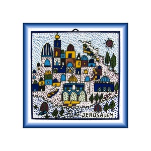 Armenian Ceramic Tile Decorative Handmade Hand Painted Holy Land View Image Hanging on Wall Pottery Free Shipping Gift from Israel Jerusalem
