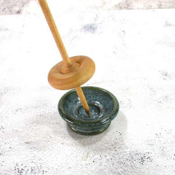 Ceramic spinning bowl, pottery spindle support lap bowl, large stoneware supported spindle spinning disk