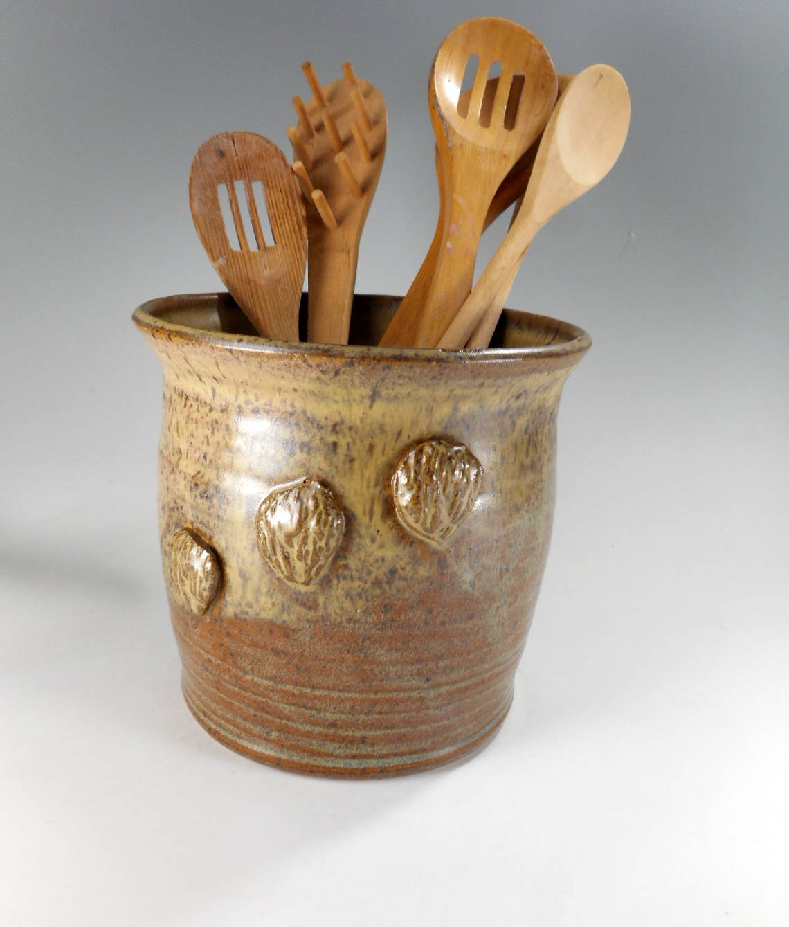 Ceramic utensils holder brown kitchen utensil storage jar Etsy