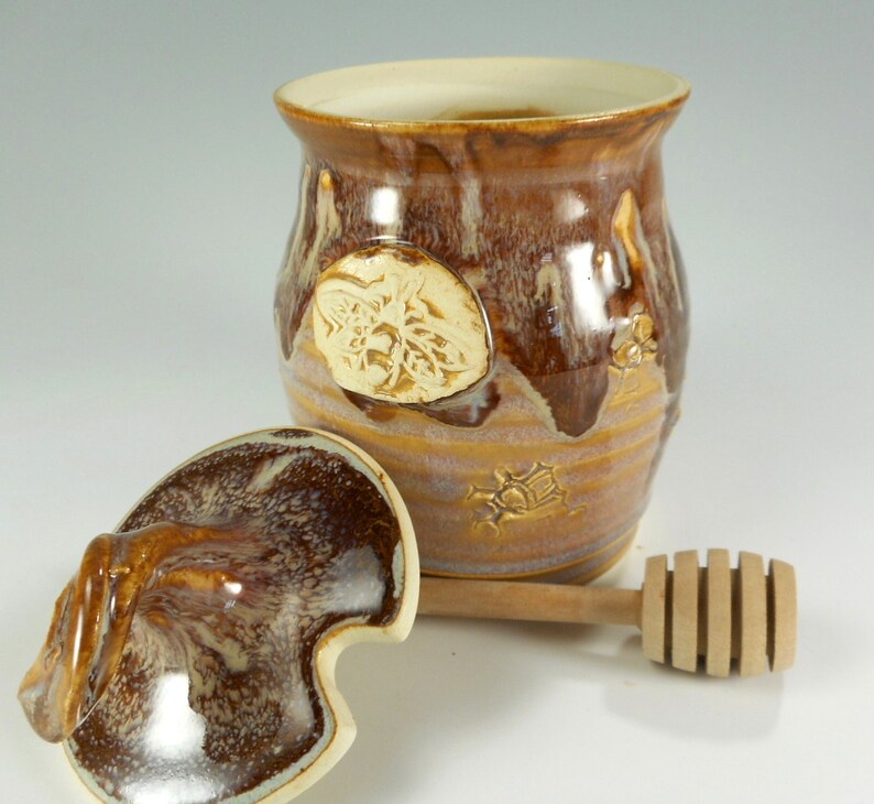 Ceramic honey pot pottery honey jar with dipper stick honey Etsy
