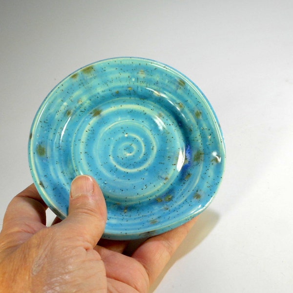 Ceramic spoon rest, blue pottery spoon holder dish, kitchen utensil rest, cooking spoon rest