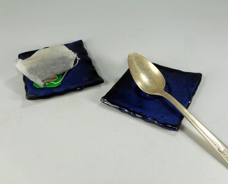 Tea bag holder spoon rests set of 2 square pottery tea bag Etsy
