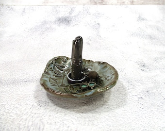 Ceramic ring holder dish, handmade pottery ring catcher, stoneware jewelry bowl , dragonfly decor