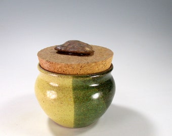 Ceramic salt cellar sugar bowl, pottery salt box, stoneware storage jar with cork lid and rock knob