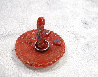 Ceramic ring holder dish with hearts, red heart Valentine's Day ring catcher, jewelry bowl