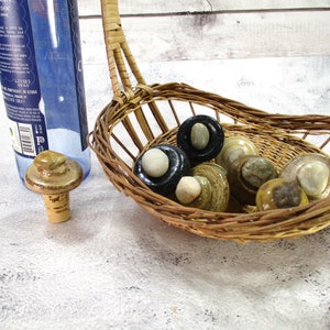 Ceramic Wine Bottle Stopper Set of 10, Stoneware Clay, Tumbled Stone Accent