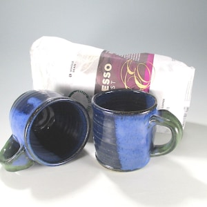 Ceramic Espresso Cups with Handle, Set of 2, Indigo Blue Pottery