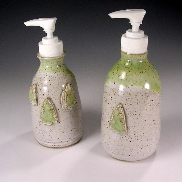 Pottery soap and lotion dispenser pump set, ceramic lotion pump, stoneware soap pump, pottery dispenser pump, bathroom decor, cabin decor