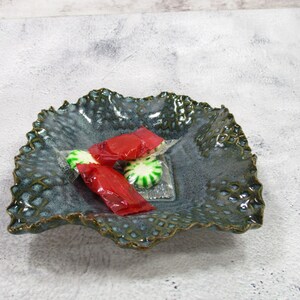 Ceramic dip salsa bowl, handmade pottery candy dish, stoneware condiment dish, dark jade glaze
