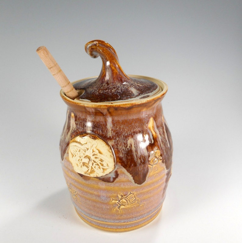 Ceramic honey pot pottery honey jar with dipper stick honey Etsy