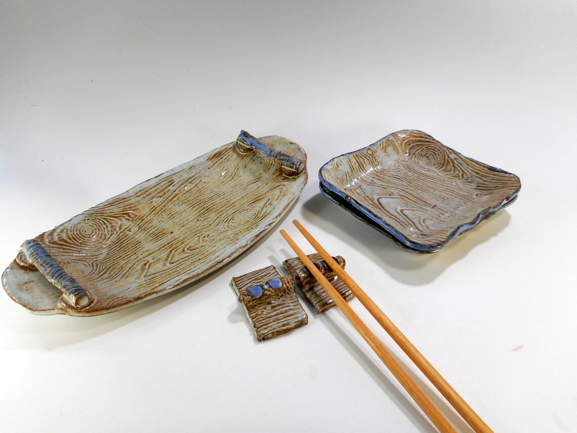 Ceramic sushi tray set with plates and chopstick holders oval Etsy
