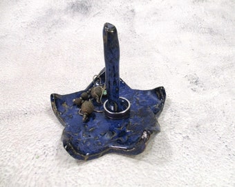 Ceramic ring holder dish, pottery star jewelry dish, handmade star jewelry holder, blue glaze