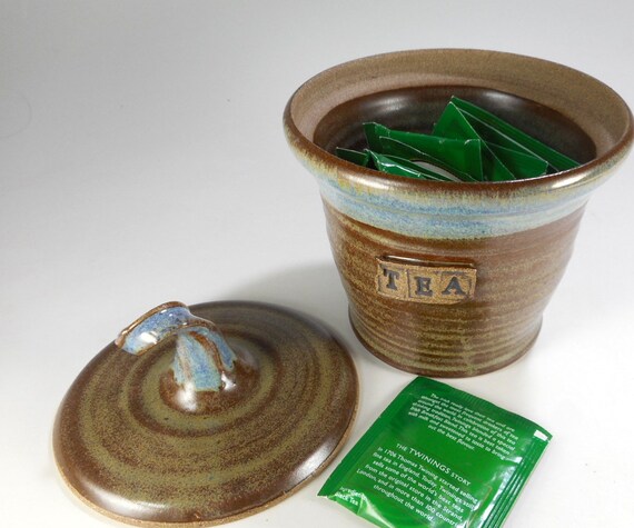 Ceramic Kitchen Tea Storage Jar Brown Pottery Bag Image 0