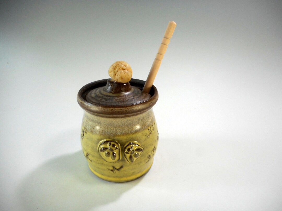 Ceramic Honey Dipper Jar Bee Pottery Honey Pot With Dipper Etsy