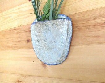 Ceramic green flower pocket wall vase, large lace pottery hanging sconce, indoor outdoor garden decor