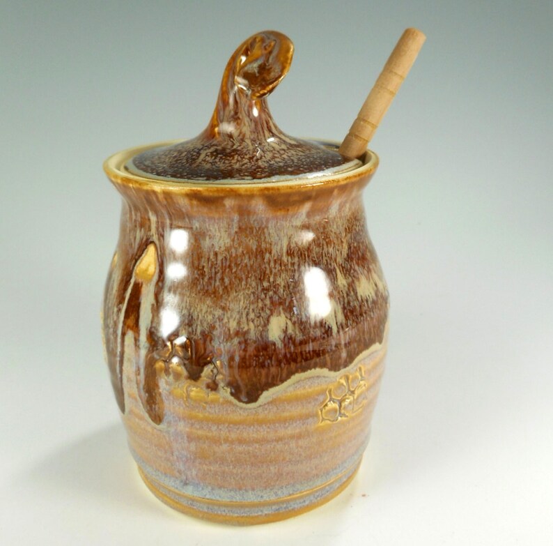 Ceramic honey pot pottery honey jar with dipper stick honey Etsy