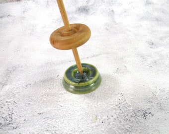 Ceramic spinning bowl, flat pottery spindle support, small stoneware spinning disk