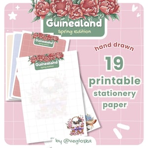 Juego de papelería imprimible digital de 19 conejillos de indias dibujados a mano, paquete de papel de carta para escribir en tonos pastel, páginas, animal lindo, descarga digital
