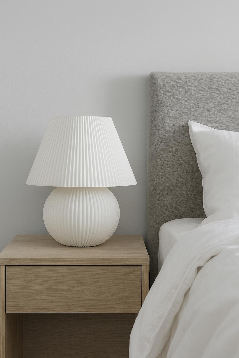 Round Ribbed Table Lamp Pleated Table Lamp – Modern Ribbed Desk Light (135mm W X 220mm H) - Etsy