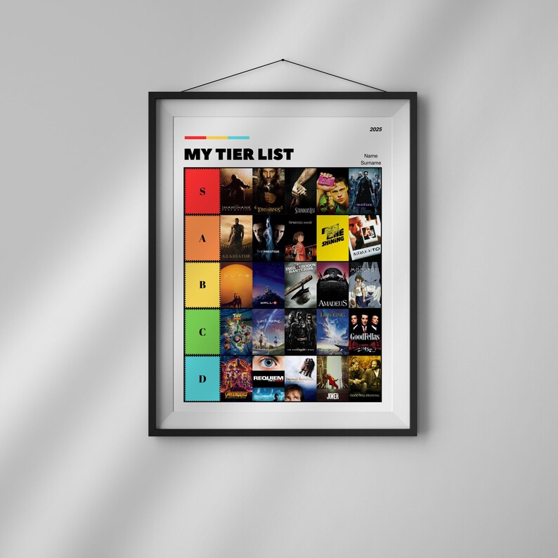 Custom Tier Name Movie Tier List Poster | Custom Movie Poster | Personalized Art Print ...