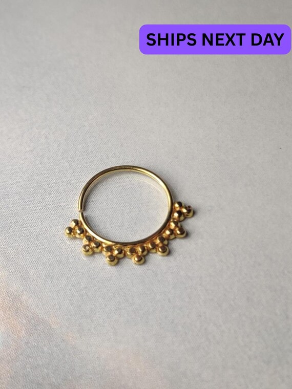 14K Yellow Gold Nose Hoop Ring | Tribal Nose Hoop Jewelry | Indian Boho Nose Piercing | Ethnic Gold Nose Ring for Women | Handmade Nose Hoop
