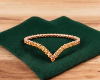 V Shape Citrine Eternity Band • Chevron Orange Stone Ring • 14K Gold Stacking Ring • Curved Wedding Band • Minimalist Promise Ring for Her