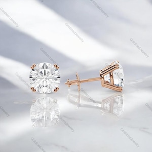 2.50CT Round Cut Moissanite Stud Earrings – 14K Rose Gold Screw Back Solitaire Earrings – Classic Minimalist Bridal Jewelry – Gift For Her